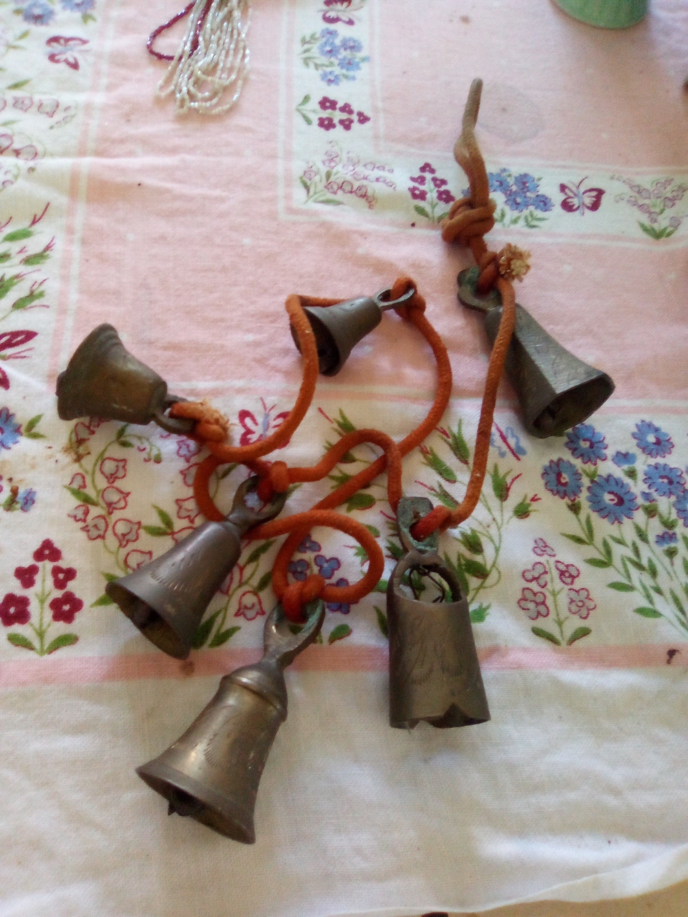 Brass Bells Etched 6 On Original Rope Door Entrance Wind Chime